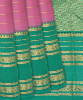 BubbleGum Pink Kanchipuram Silk Saree With stripes and contrast border & pallu
