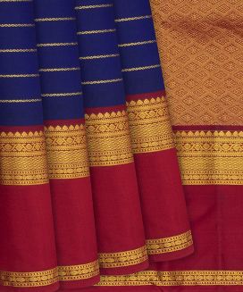 Dark Blue Kanchipuram Silk Saree With  contrast border & pallu

