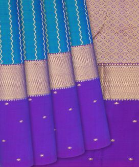 Cyan Kanchipuram Silk Saree With contrast border & pallu
