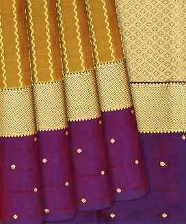 Mustard Kanchipuram Silk Saree With Stripes
