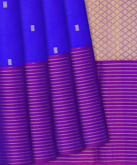 Blue Kanchipuram Silk Saree With contrast Magenta border & pallu
