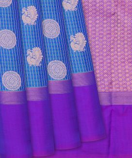 Blue Kanchipuram Silk Saree With Animal Motifs
