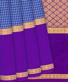 Blue Kanchipuram Silk Saree With contrast Magenta border & pallu
