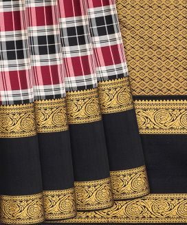 Multi Colour Checks Kanchipuram Silk Saree With  contrast  border & pallu
