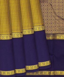 Mustard Kanchipuram Silk Saree With contrast border & pallu
