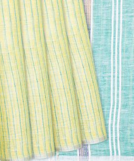 Lemon Yellow Handloom Cotton Linen Saree with Stripes 

