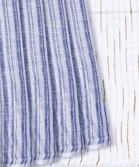 Grey Handloom Linen Saree With Stripes
