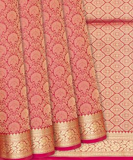 Pink Handloom Soft Silk Saree With Floral Vine Motifs

