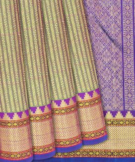 Green Handloom Kanchipuram Silk Saree With Zari Stripes
