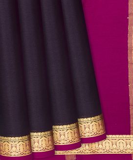 Deep Purple Mysore Plain Crepe Silk Saree With Traditional Motifs
