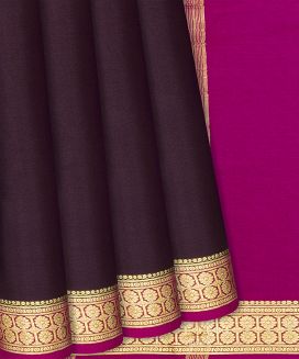 Dark Brown Mysore Plain Crepe Silk Saree With Kamalam Motifs
