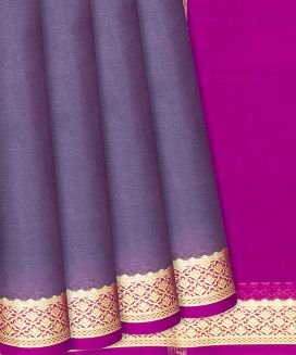 Purple Mysore Plain Crepe Silk Saree With Floral Motifs

