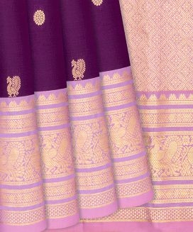 Magenta Kanchipuram Silk Saree With annam chakram motifs 
