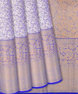 Grey Handloom Kanchipuram Silk Saree With Floral Vine Motifs
