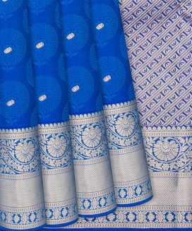 Blue Silk Saree With Floral Motifs & Buttas
