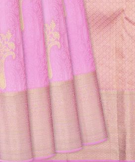Baby Pink Silk Saree With Floral Motifs & Buttas

