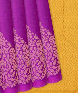 Purple Handloom Soft Silk Saree With Floral Motifs
