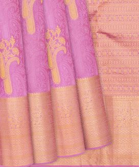 Pink Silk Saree With Floral Motifs & Buttas
