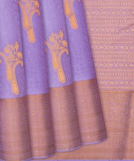 Lavender Silk Saree With Floral Motifs & Mango Buttas
