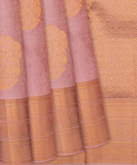 Dusty Pink Silk Saree With Floral Motifs & Buttas
