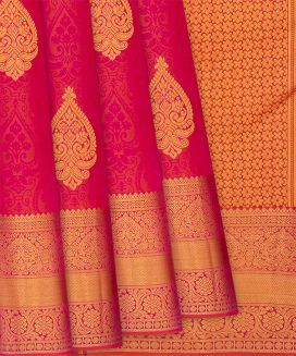 Red Silk Saree With Floral Motifs & Buttas

