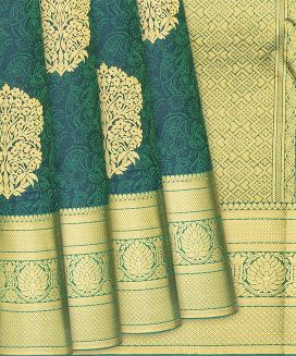 Green Silk Saree With Floral Motifs
