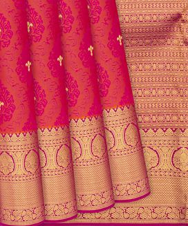 Orange Silk Saree With floral Motifs & Buttas
