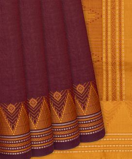 Crimson Handloom Plain Poly Cotton Saree With Temple Border
