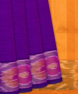 Purple Handloom Plain Poly Cotton Saree

