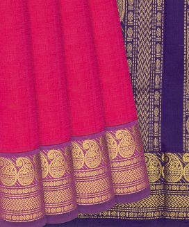 Hot Pink Handloom Plain Poly Cotton Saree
