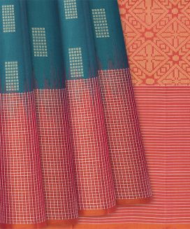 Cyan Handloom Soft Silk Saree With Rectangle Buttas
