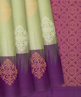 Cardamom Green Handloom Soft Silk Saree With Floral Buttas
