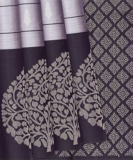 Metallic Grey Handloom Soft Silk Saree With Checks & Buttas
