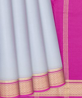 Grey Mysore Crepe Silk Saree With Pink Zari Border
