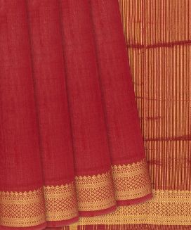 Red Handloom Mangalagiri Plain Cotton Saree
