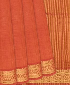 Orange Handloom Mangalagiri Plain Cotton Saree
