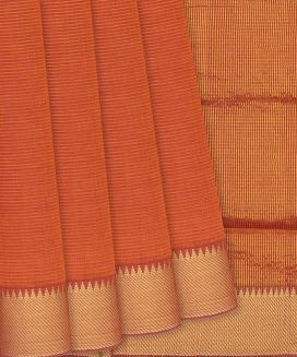 Orange Handloom Mangalagiri Cotton Saree with Stripes
