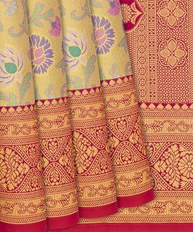 Gold Woven Viscose Tissue Saree With Meena Floral Motifs
