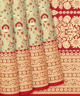 Red Woven Viscose Tissue Saree With Meena Floral Motifs
