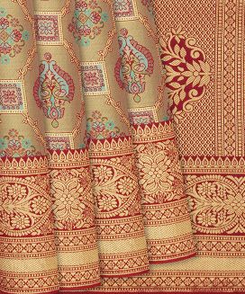 Red Woven Viscose Tissue Saree With Annam Motifs
