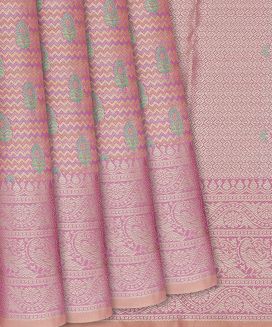 Baby Pink Woven Viscose Tissue Saree With Chevron Motifs
