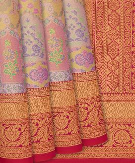 Grey Woven Viscose Tissue Saree With Meena Floral Motifs
