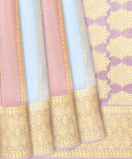 Multi Color Mysore Crepe Silk Saree With Pink Zari Border
