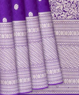 Purple Mysore Crepe Silk Saree With Floral Motifs & Buttas
