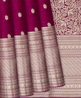 Crimson Mysore Crepe Silk Saree With Floral Motifs & Buttas

