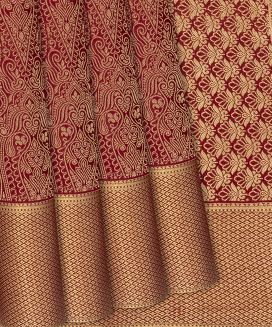 Crimson Mysore Crepe Silk Saree With Mango Zari Motifs
