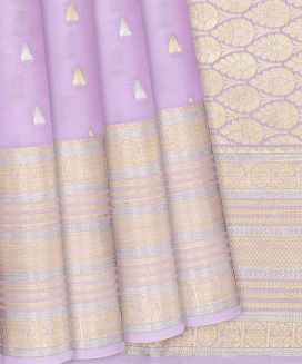 Lavender Mysore Crepe Silk Saree With Temple Zari Buttas

