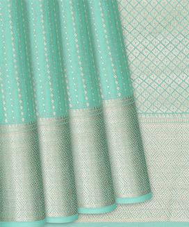 Turquoise Mysore Crepe Silk Saree With Diamond Stripes
