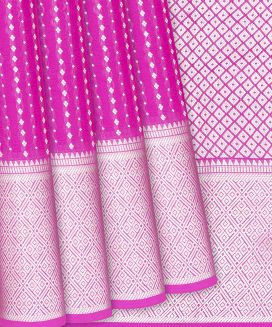 Hot Pink Mysore Crepe Silk Saree With Diamond Stripes
