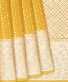 Yellow Mysore Crepe Silk Saree With Diamond Stripes
